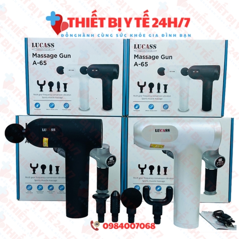 Súng massage cầm tay Lucass A65 công nghệ mỹ - 4 đầu 6 tốc độ