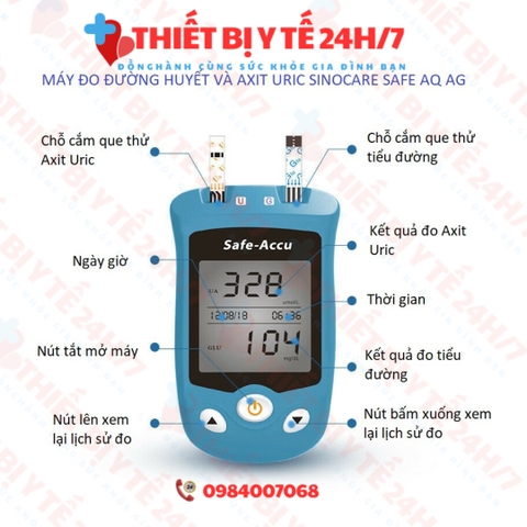 Máy Đo Đường, Đo Acid Uric (Đo Gout) Sinocare Safe AQ UG (Tặng 100 Que + 100 Kim)