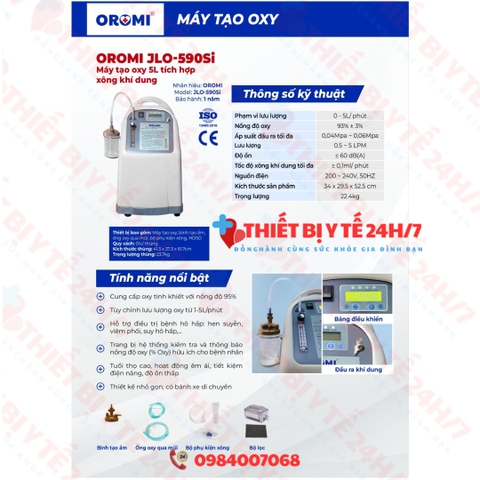 MÁY TẠO OXY KÈM CHỨC NẮNG KHÍ DUNG OROMI JLO-590Si (5L)