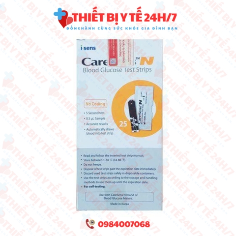 Que Thử Đường Huyết Caresen Tiểu Đường Caresens N - Hộp 25 Test Vỉ