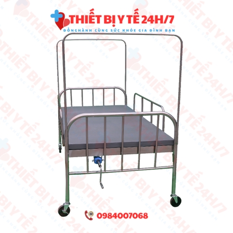GIƯỜNG BỆNH NHÂN INOX 1 TAY QUAY NÂNG ĐẦU