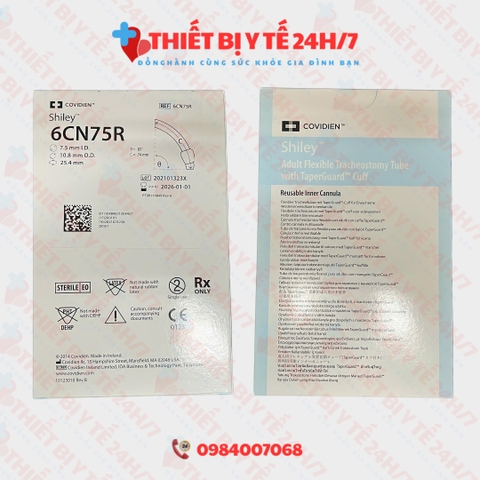 Ống Canuyn Mở Khí Quản Hai Nòng Shiley - 6CN75R (có bóng, không cửa sổ)