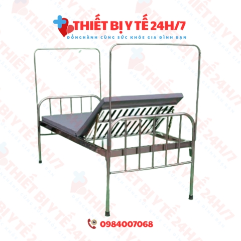 GIƯỜNG BỆNH NHÂN INOX CƠ BẢN NÂNG ĐẦU BẰNG BẢN LỀ