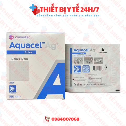 Băng gạc AQUACEL AG EXTRA (2x45cm, 10x10cm, ) - ion BẠC, dùng cho vết thương nhiễm trùng, bỏng, loét tì đè