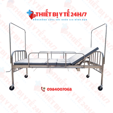 GIƯỜNG BỆNH NHÂN INOX 1 TAY QUAY NÂNG ĐẦU