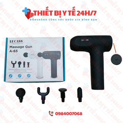 Súng massage cầm tay Lucass A65 công nghệ mỹ - 4 đầu 6 tốc độ