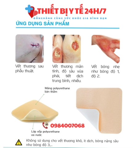 Gạc hút dịch chống loét vô trùng HETIS PU Foam 10x10cm - Vết loét tỳ đè, vết loét bỏng, vết thương hở nhiều dịch
