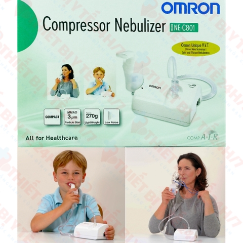 Máy xông khí dung Omron NE-C801 kiểm soát hen suyễn, viêm phế quản mãn tính