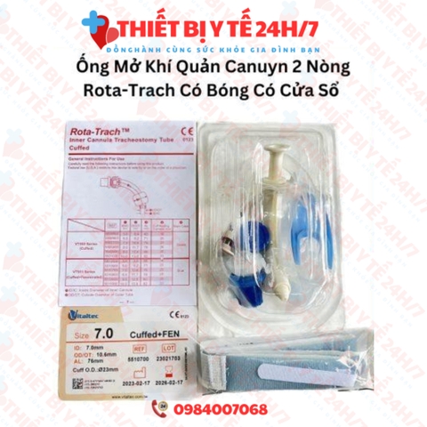 Ống Mở Khí Quản Canuyn 2 Nòng Rota-Trach Có Bóng Có Cửa Sổ Số 7 Và 8 CUFFED+FEN