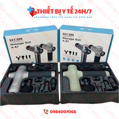 Súng massage cầm tay công nghệ Mỹ Lucass A67 có 4 đầu - 6 tốc độ - màn hình điện tử