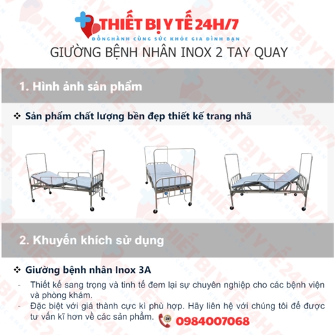 GIƯỜNG BỆNH NHÂN INOX 2 TAY QUAY NÂNG ĐẦU,NÂNG CHÂN