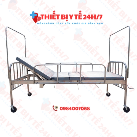 GIƯỜNG BỆNH NHÂN INOX 1 TAY QUAY NÂNG ĐẦU