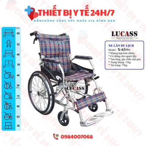 Xe lăn du lịch Lucass X63 khung hợp kim nhôm siêu nhẹ