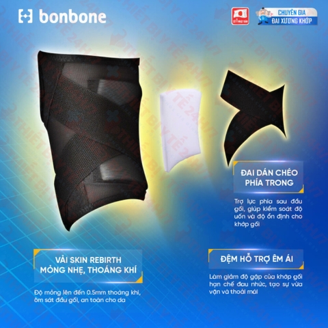 Đai khớp gối bonbone Thin PF Cross belt – Giảm đau, hỗ trợ vận động, chính hãng Nhật Bản