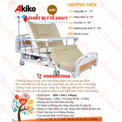 Giường điện y tế đa chức năng Akiko A89 có bô vệ sinh, bàn ăn, chậu gội đầu