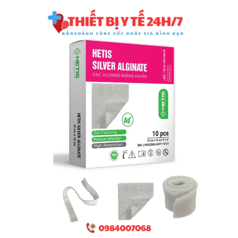 Gạc HETIS Alginate Silver kháng khuẩn - Thấm hút dịch, liền thương nhanh, chế sự phát triển của vi khuẩn