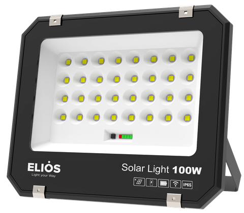 Đèn pha năng lượng mặt trời ELIOS 100W, Pin Lithium 3.2V 10Ah, Tấm NLMT 10W/5V, KT đèn 255.6*210.6*44.5mm