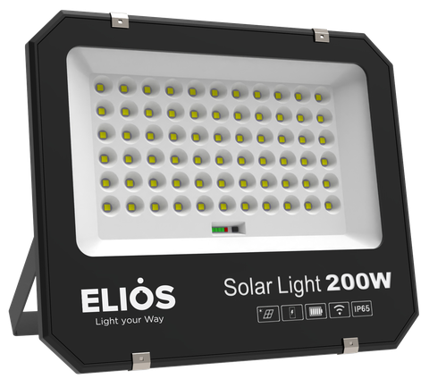 Đèn pha năng lượng mặt trời ELIOS 200W, Pin Lithium 3.2V 20Ah, Tấm NLMT 20W/5V, KT đèn 360.5*300.5*46.5mm