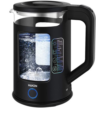 Ấm siêu tốc thủy tinh 2 lớp 1.8L 1500W, Màu đen