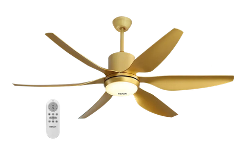 Quạt trần đèn 54inch, 06 cánh ABS, màu vàng gold, DC55W, LED24W