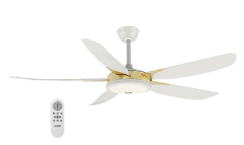 Quạt trần đèn 60inch, 05 cánh ABS, Màu trắng+vàng gold, DC65W, LED 32W