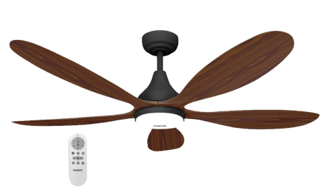 Quạt trần đèn DC 52inch, 5 cánh, động cơ 38W, đèn 24w, màu nâu đen