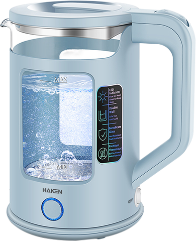 Ấm siêu tốc thủy tinh 2 lớp 1.8L 1500W, Màu xanh nước biển