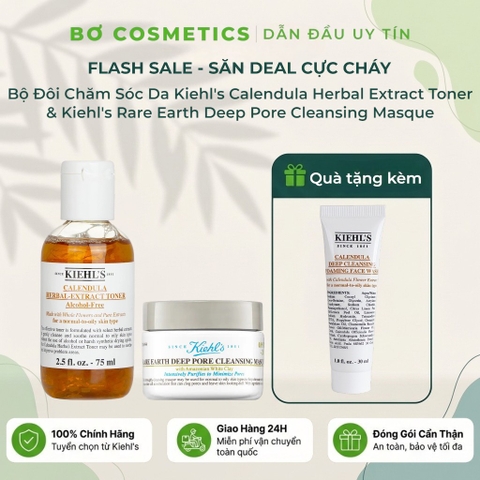 Bộ Đôi Chăm Sóc Da Kiehl's Calendula Herbal Extract Toner 75ml & Kiehl's Rare Earth Deep Pore Cleansing Masque 28ml