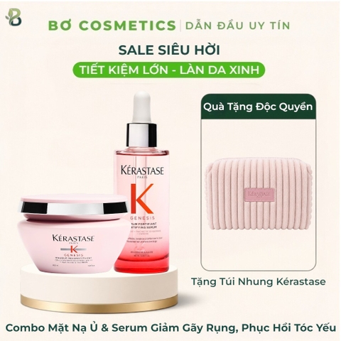 [Tặng Kèm Túi] Combo Serum Và Mặt Nạ Ủ Chăm Sóc Tóc Kérastase Genesis Serum Fortifiant & Masque Reconstituant