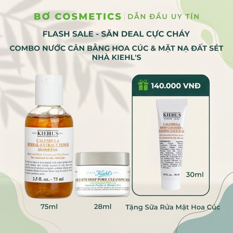 Bộ Đôi Chăm Sóc Da Kiehl's Calendula Herbal Extract Toner 75ml & Kiehl's Rare Earth Deep Pore Cleansing Masque 28ml