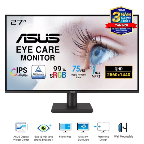 Màn hình Asus VA27AQ (27 inch/QHD/IPS/75Hz/1ms/loa)