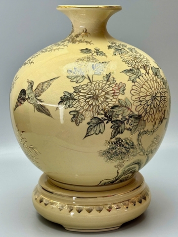 Bình hút tài lộc chim đào gốm Chu Đậu vẽ vàng