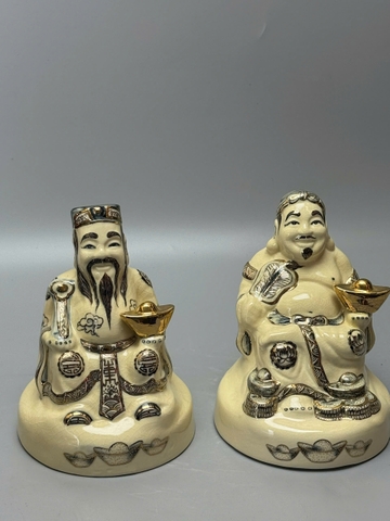 Tượng thần tài thổ địa vẽ vàng gốm Chu Đậu