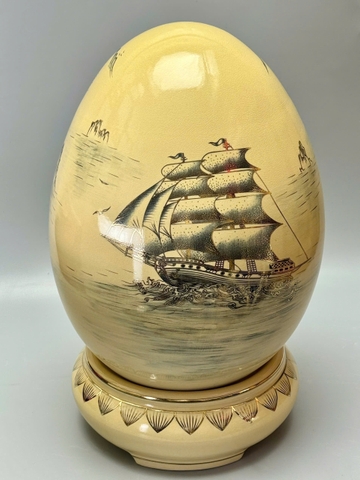 Trứng tài lộc cao 55cm gốm Chu Đậu vẽ vàng 24k