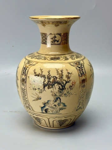 Bình Bảo Châu Cao 28cm tứ cảnh Gốm chu Đậu Vẽ Vàng 24k