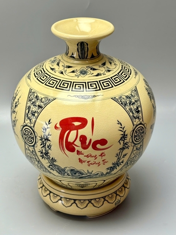 Bình hút lộc chữ Phúc H30 gốm chu đậu truyền thống
