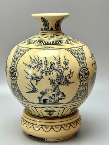 Bình hút lộc tứ cảnh tùng cúc sen đào H30 gốm chu đậu truyền thống