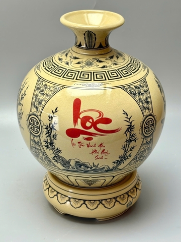 Bình hút tài lộc chữ Lộc H30 gốm Chu Đậu truyền thống