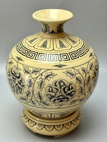 Bình hút tài lộc hoa mẫu đơn H30 gốm chu đậu truyền thống