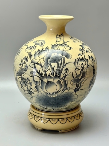 Bình hút tài lộc hoa sen H30 gốm chu đậu truyền thống