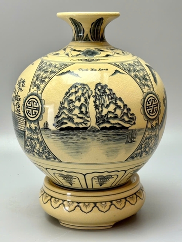 Bình hút tài lộc tứ cảnh ba miền H30 gốm chu đậu truyền thống