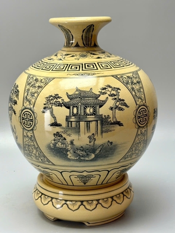 Bình hút tài lộc hoa sen H30 gốm chu đậu truyền thống