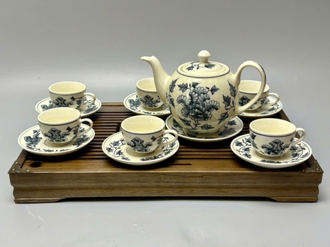 Bộ ấm chén hoa hoa mẫu đơn gốm chu đậu truyền thống