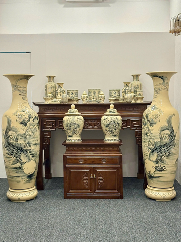 Lục Bình Lý Ngư Vọng Nguyệt Cao 1,66m Gốm Chu Đậu Truyền Thống