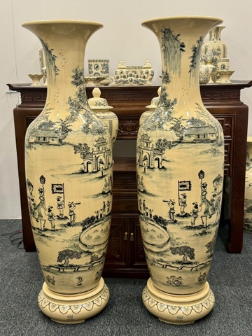 Lục Bình Vinh Quy Bái Tổ Cao 1,57m Gốm Chu Đậu Truyền Thống