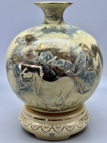 Bình Hút Lộc Mã Đáo Thành Công H35 Nghệ Nhân Gốm Chu Đậu Vẽ Vàng