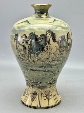 Mai Bình Tích Lộc Mã Đáo Thành Công Cao 38cm Gốm Chu Đậu Vẽ Vàng