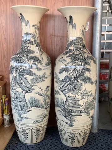 Lục Bình Cảnh Sơn Thuỷ Hữu Tình Cao 1,6m Gốm Chu Đậu Truyền Thống