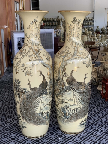 Lục Bình Vinh Hoa Phú Quý Cao 1,6m Gốm Chu Đậu Vẽ Vàng