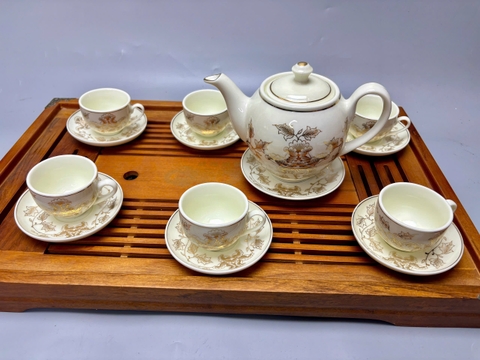 Bộ ấm chén phù dung vẽ vàng 24k Chu Đậu